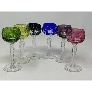 Set 6 Vintage Bohemian Czech Cut to Clear Crystal Cordial Apertif Glasses 4.5”
